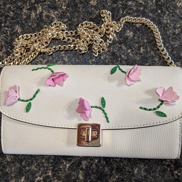 Kate Spade Phoebe Floral Applique Turn Lock Wallet On a Chain - New w/o Tags - Picture 1 of 5
